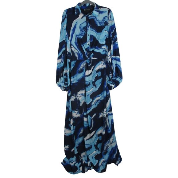 New York & Company Shirtdress Maxi 0 Statement Sleeve Twist-Front Boho Office - Picture 3 of 8